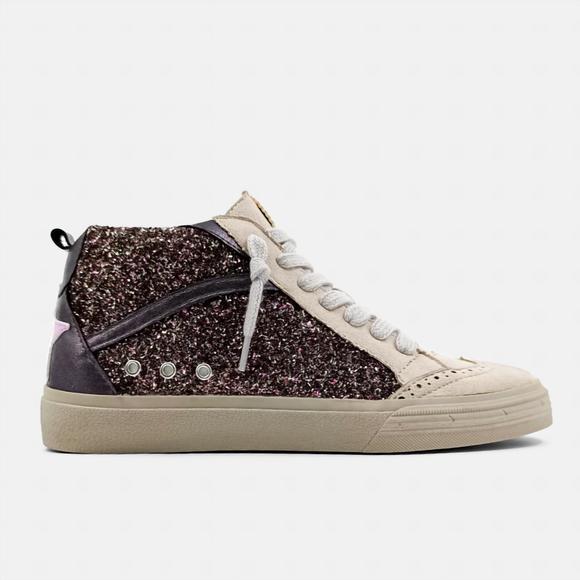 NEW SHU SHOP girl's riley mid-rise sneaker in pewter glitter - Picture 1 of 5
